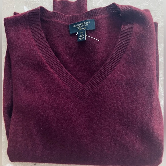 100% Cashmere Burgundy Charter Club Red V-Neck Sweater - Picture 5 of 13